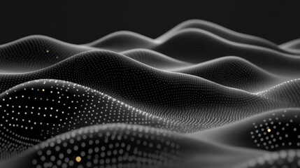 Abstract Digital Landscape: Dot-Patterned Waves with Glowing Particles.