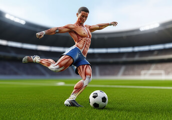 Obraz premium Anatomy of a Soccer Player in a Stadium