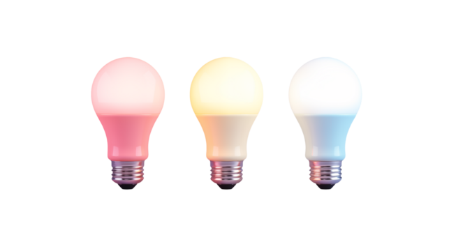 Three colorful light bulbs illuminateIsolated on transparent Background  - Powered by Adobe