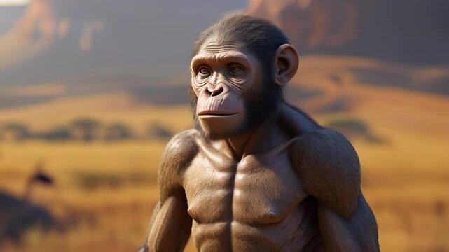 video A detailed portrait of Australopithecus, capturing the facial features and expression of this early hominid species, offering a glimpse into human evolutionary history