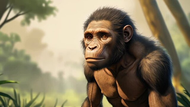 video A detailed portrait of Australopithecus, capturing the facial features and expression of this early hominid species, offering a glimpse into human evolutionary history