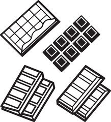 Collection of stylized black and white chocolate bars in different arrangements