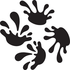 Abstract black ink splatters and splashes arranged in a circular pattern