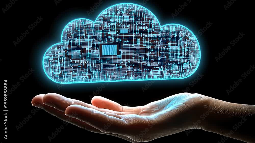 Poster cloud computing symbol held in hand