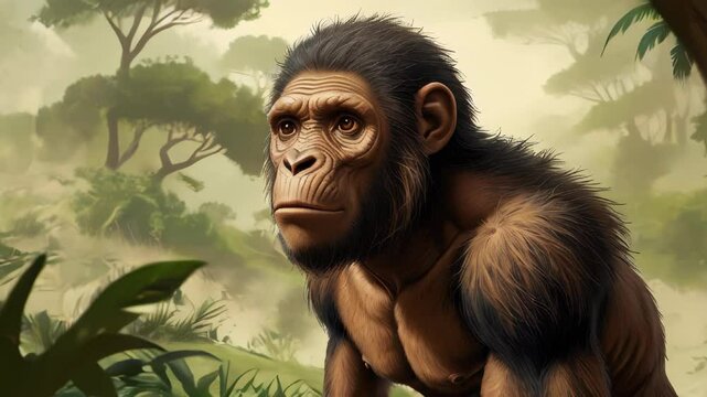 video A detailed portrait of Australopithecus, capturing the facial features and expression of this early hominid species, offering a glimpse into human evolutionary history