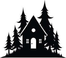 Obraz premium Secluded Cabin in the Woods Peaceful Forest Retreat Illustration