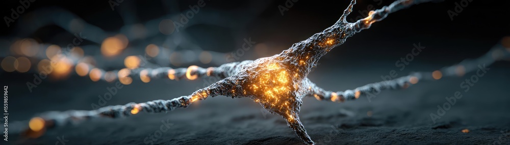 Poster biological logic from brain-inspired neuron activation concept. detailed view of a glowing neuron il