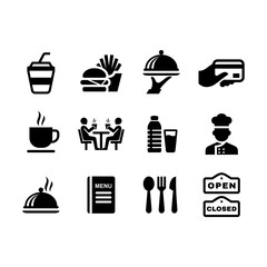 Food court icon set. Cafe or restaurant signs, canteens vector pack