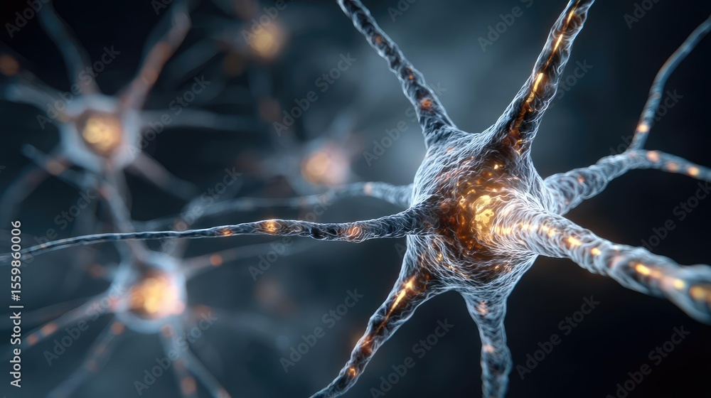 Poster biological logic from brain-inspired neuron activation concept. detailed close-up of neurons showcas