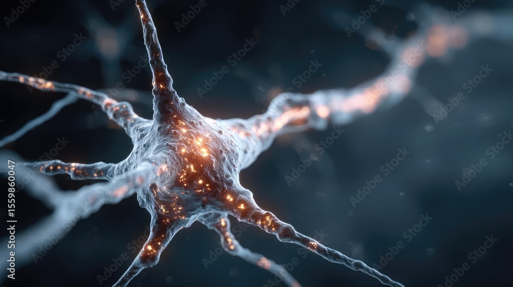Poster biological logic from brain-inspired neuron activation concept. detailed view of a neuron showcasing