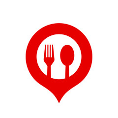 location pin and food cutlery icon vector illustration red