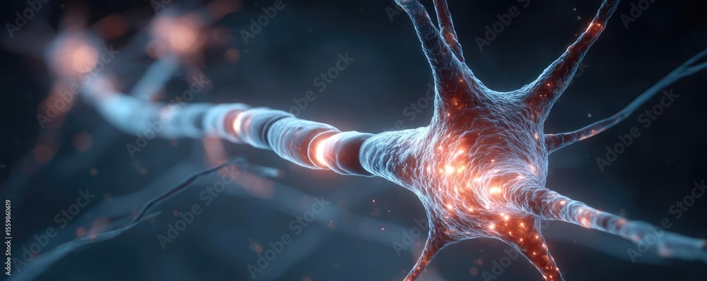 Poster biological logic from brain-inspired neuron activation concept. close-up view of neuron connections 