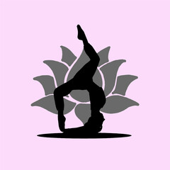 Silhouette of Yoga Pose on Lotus Design Promoting Fitness and Mindfulness