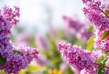 Obraz premium Lilac blooms frame a summer abstract background Pastel colors, soft focus, abstract, illustration