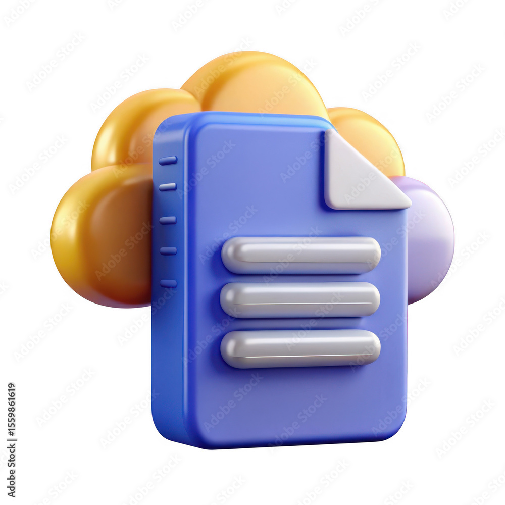 Poster 3d cloud storage file icon realistic render isolated on transparent background