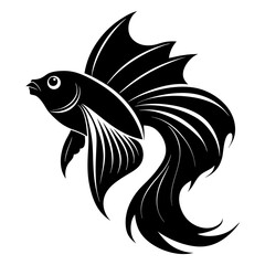 Fototapeta premium Stylish Black Outline of a Majestic Fish with Detailed Flowing Tail for Creative Projects