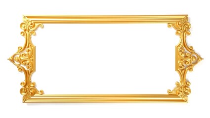 Elaborate golden ornate rectangular frame with decorative corner elements on white background