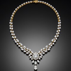 Obraz premium Golden heart necklace with sparkling diamonds on a black background, a luxurious jewelry gift
