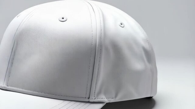 A plain white baseball cap isolated on a white backdrop, showing the front and side details of the sportswear hat.