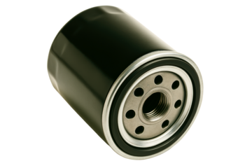 New black cylindrical car engine oil filter for maintenance on a transparent background