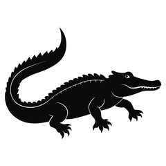 Majestic Alligator Silhouette Powerful Reptile Vector Illustration, Black and White Crocodilian Clipart, Wild Animal Graphic Design Element for Logos, Prints, and More