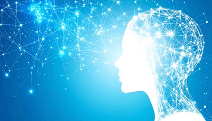 Obraz premium Human head silhouette with glowing network and cosmic background illustrating connectivity