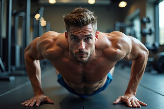 Title: Endurance and Determination: Male Athlete Pushing Limits in Gym Workout