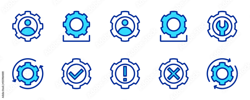 Poster gear setting icon set user profile system tools update check warning error process control vector il