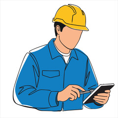 Essential Worker In Safety Attire Performing Tasks With A Digital Tool