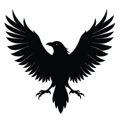 Fototapeta premium Majestic Black Raven Silhouette Wings Spread Wide, Powerful Bird of Prey Illustration, Vector Graphic Design Element for Logos, Emblems, and More