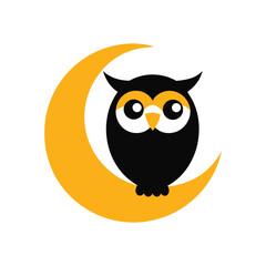 Fototapeta premium cute owl perched on crescent moon vector art