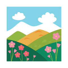 Fototapeta premium hills with blooming wildflowers vector art