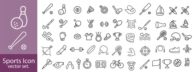 Sport Line Editable Icons set. Contain icons related to baseball, basketball, soccer, and other sports. Editable stroke. Vector illustration