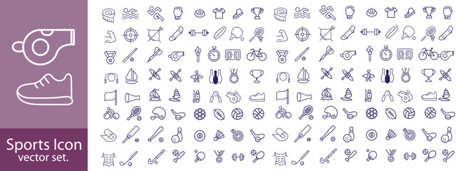 Sport Line Editable Icons set. Contain icons related to baseball, basketball, soccer, and other sports. Editable stroke. Vector illustration