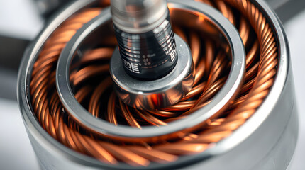 Copper coil winding showing in disassembled electric motor rotor