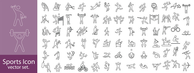 Sport Line Editable Icons set. Contain icons related to baseball, basketball, soccer, and other sports. Editable stroke. Vector illustration