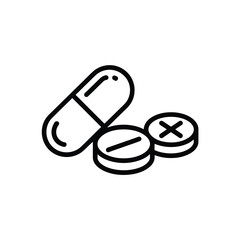 Pills and capsule vector icon in outline style design