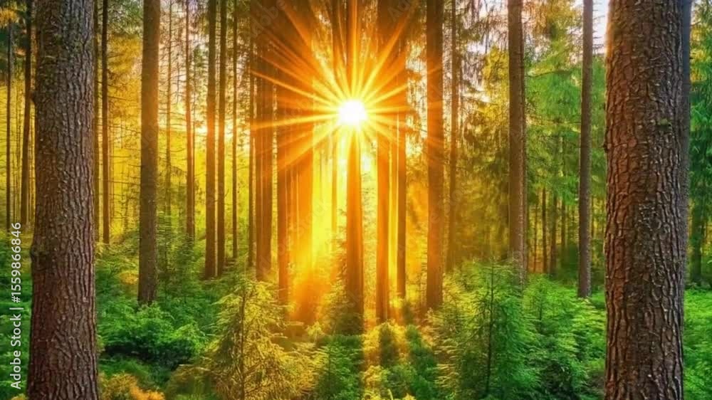 Poster Sunlight streams through a forest