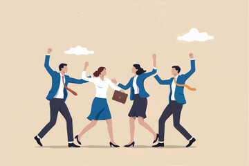 Flat cartoon vector illustration of a team celebrating success isolated on transparent background