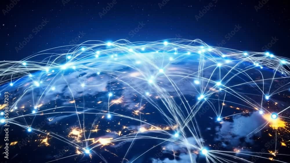 Poster global connection concept with planet earth digital network technology animation
