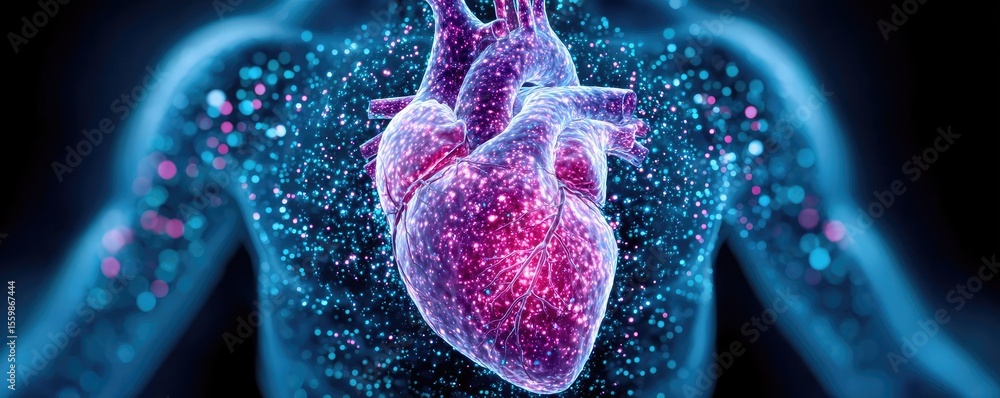 Poster cardiac output and plaque buildup with artery damage concept. a vibrant 3d digital rendering of a gl