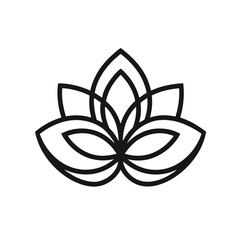 Elegant, simplified flower symbol in bold black lines with clean minimal aesthetic in Adobe Illustrator Artwork