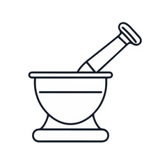Minimalist black and white mortar and pestle icon, culinary symbolism