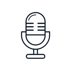 Minimalist black and white microphone icon on white background, simplicity