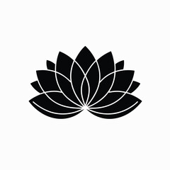 Minimalist black silhouette of a blooming lotus flower in a white background in Adobe Illustrator Artwork