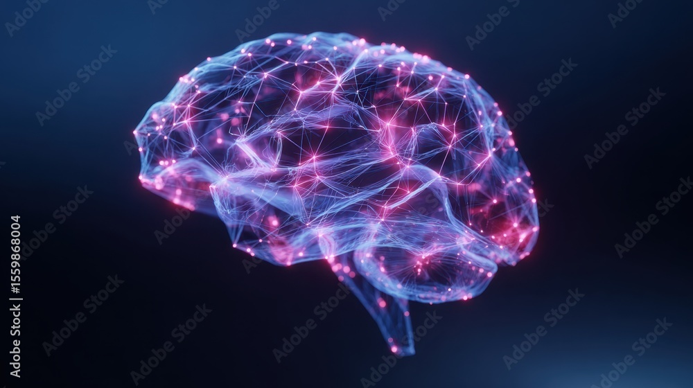 Poster glowing neural network brain: abstract visualization of complex connections