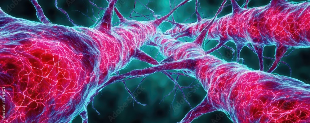 Poster cardiac output and plaque buildup with artery damage concept. abstract illustration of neurons in vi