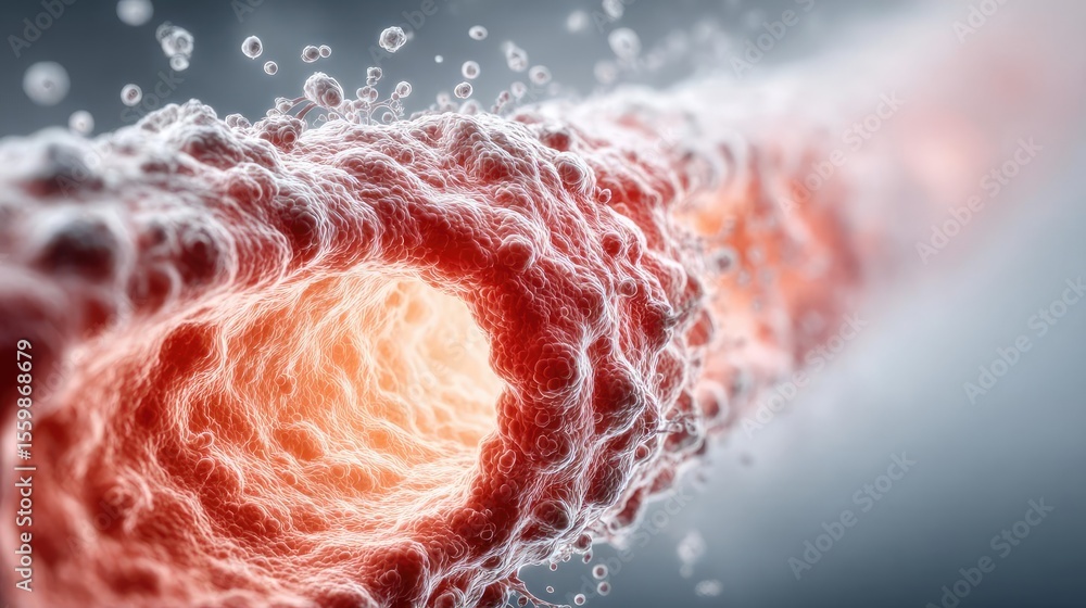 Poster cardiac output and plaque buildup with artery damage concept. microscopic view of a cell structure i