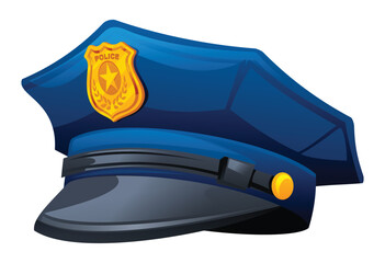 Police hat with a golden badge featuring a star, essential headwear for law enforcement. Vector cartoon illustration