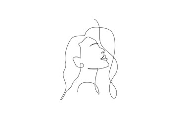 Minimalist female face outline in one line style vector illustration for modern artwork